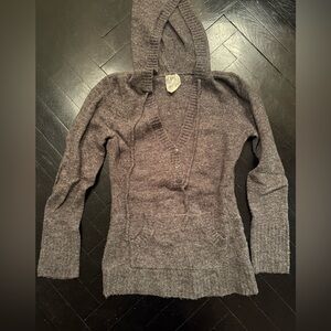 V-Neck Hooded Sweater - Charcoal Gray